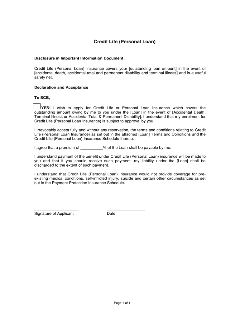 Credit Life (Personal Loan) Preview on Page 1