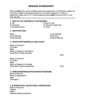 RESUME WORKSHEET - Kendall College of Art and Design