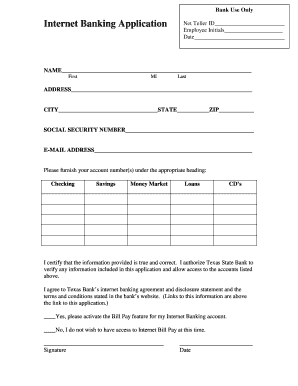Texas State Bank Internet Banking Application