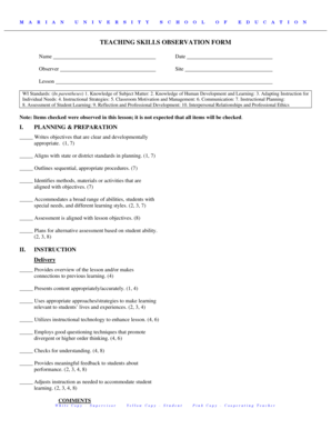 Teaching Skills Observation Form