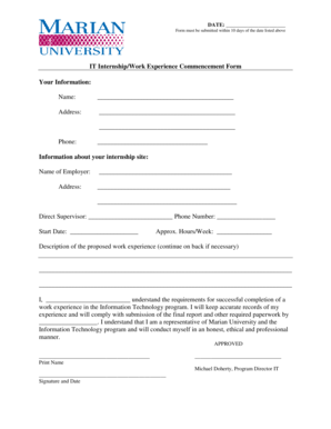 IT Internship/Work Experience Commencement Form