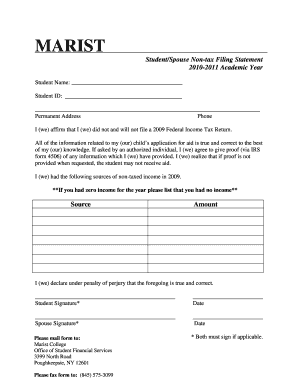 Marist Student Non-Tax Filing Statement