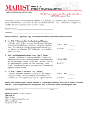 Title IV Federal Student Aid Authorization Form