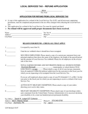 Local Services Tax Refund Application