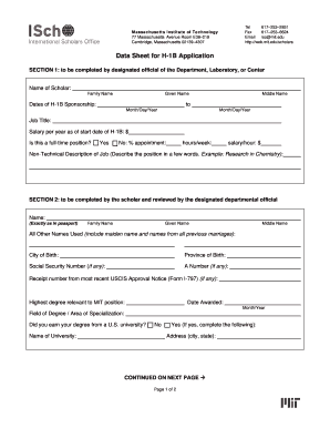 Data Sheet for H-1B Application