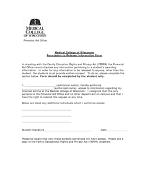 Medical College of Wisconsin Permission to Release Information Form