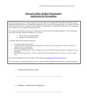 Fillable Online messiah Messiah College Student Organization ...
