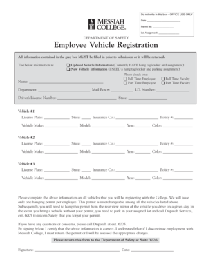 Employee Vehicle Registration Form