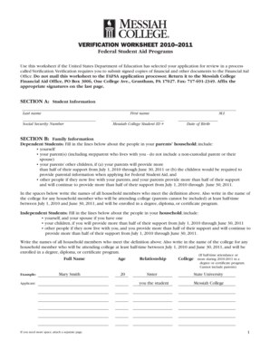 Verification Worksheet 2010-2011
