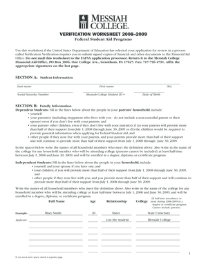 2008-2009 Verification Worksheet
