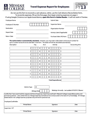 Travel Expense Report for Employees - Messiah College - messiah