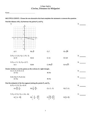 College Algebra Circles Distance Midpoint Form