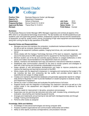 Position Title: Business Resource Center Lab Manager Reports To ... - mdc