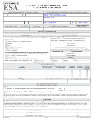 Coverdell ESA Withdrawal Statement