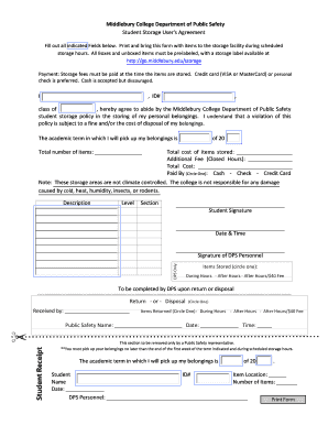 Middlebury College Student Storage Agreement