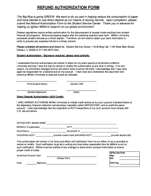 Millikin University Refund Authorization Form