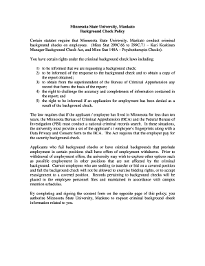 Minnesota State University Background Check Consent Form