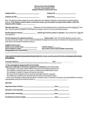 Employee Allowance Authorization Form - Montana State University ... - msubillings