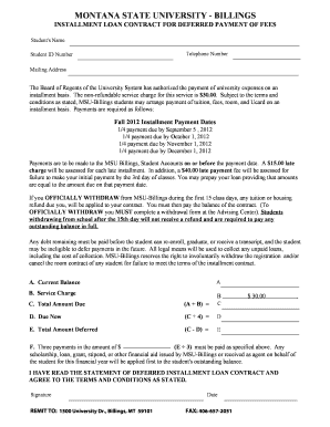 Montana State University Installment Loan Contract