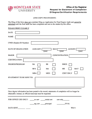 Request for Statement of Completion