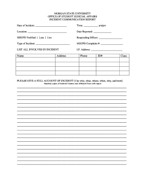 Security incident report template excel - Faculty Incident Report Form - Morgan State University - morgan