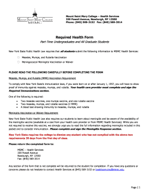 Mount Saint Mary College Health Form