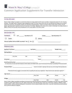 Mount St. Mary's College Transfer Application