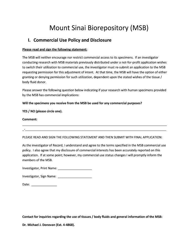 Commercial Use Policy and Disclosure - mssm Preview on Page 1