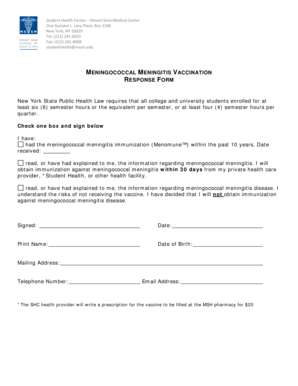 Meningococcal Meningitis Vaccination Response Form