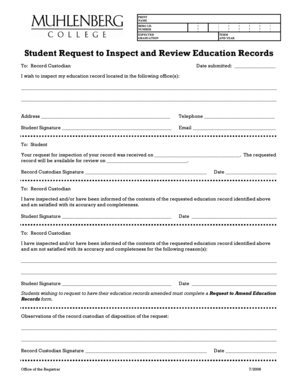 Student Request to Inspect and Review Education Records