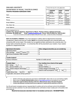 Theatre Program Admission Form