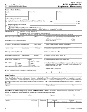 USCIS Form I-765 Application for Employment Authorization