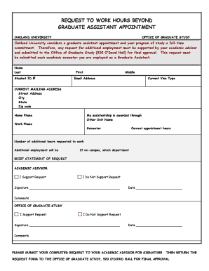 Graduate Assistant Additional Work Hours Request