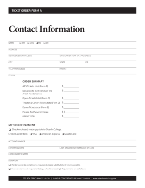 Oberlin College Ticket Order Form