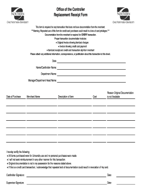 Replacement Receipt Form