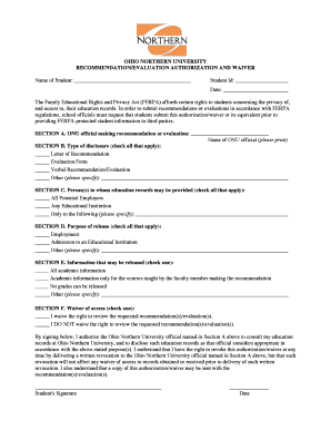 Nyu recommendation letters - FERPA Letter of Recommendation Form - Ohio Northern University - onu