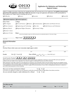 Ohio University Regional Campus Application Form