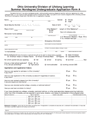 Ohio University Summer Nondegree Application