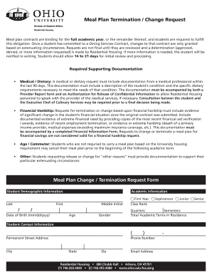 Meal Plan Termination/Change Request Form