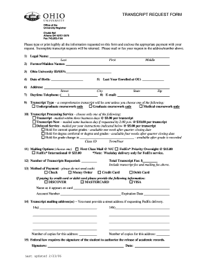 Ohio University Transcript Request Form