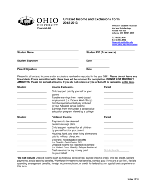Untaxed Income and Exclusions Form