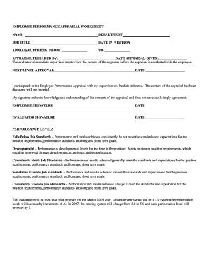 performance appraisal worksheet