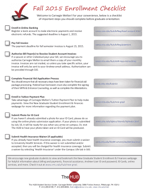 Carnegie Mellon Fall 2015 Enrollment Checklist