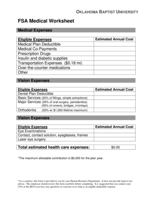 FSA Medical Expense Worksheet