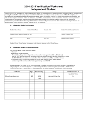 2014-2015 Verification Worksheet