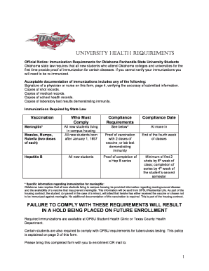 Oklahoma Panhandle State University Immunization Form