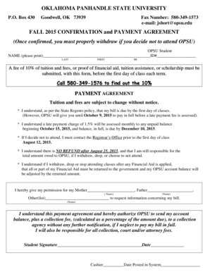 OPSU Fall 2015 Confirmation and Payment Agreement