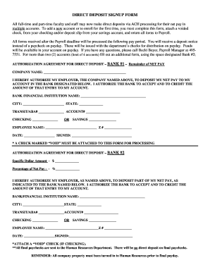 Direct Deposit Signup Form