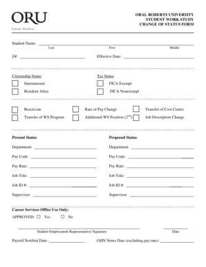 Change of Status Form - Oral Roberts University - oru
