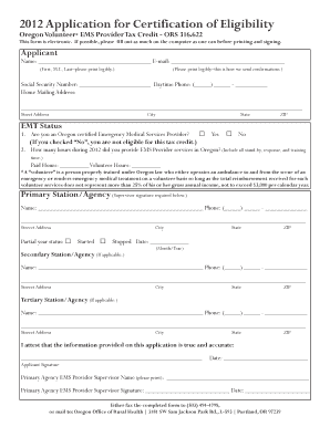 Oregon EMS Provider Tax Credit Application
